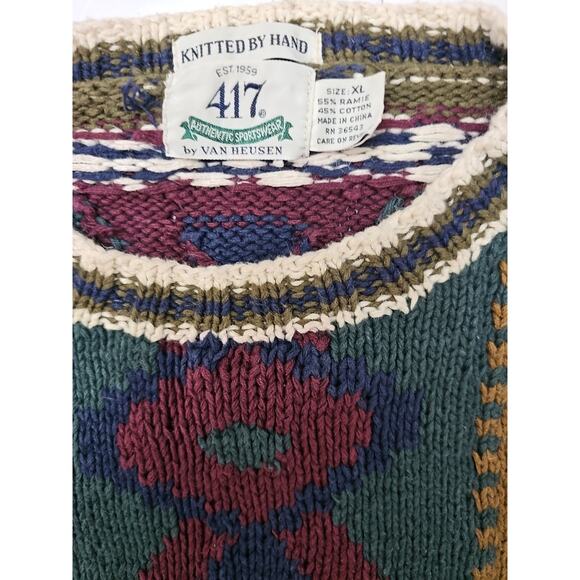 VINTAGE Van Heusen 417 AZTEC South Western Mens Sweater 90s HAND KNITTED - Picture 2 of 8